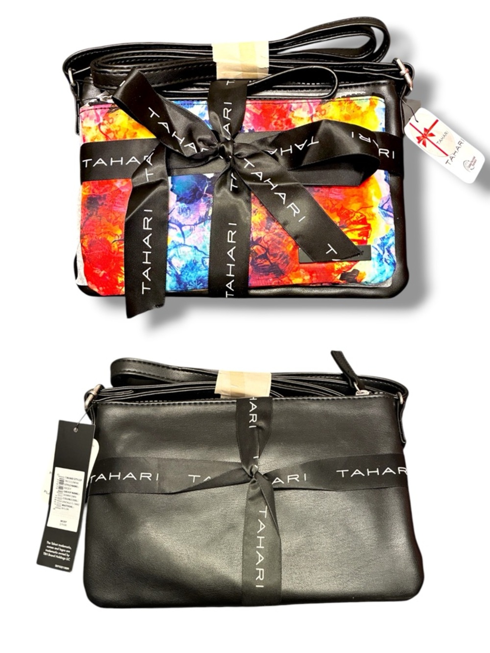 Tahari Black Crossbody Bag with Multicolor Art Panel